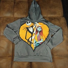 Nightmare Before Christmas Hoodie Jack  Sally Medium Gray Heart Design