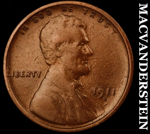 1911-S Lincoln Wheat Cent- Extra Fine Semi Key Better Date No Reserve #J3437