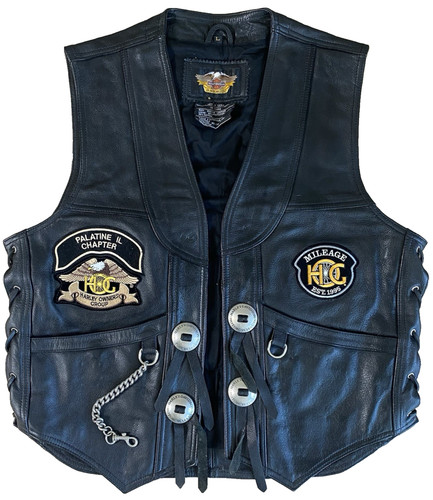 Harley-Davidson L Large Black Leather Vest Chain Closure Concho Buttons Patches