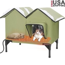 Heated Outdoor Cat House Weatherproof Durable Pet Safe Shelter W/ Heating Pad US