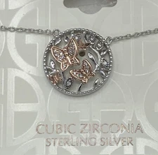 Giani Bernini Sterling Silver Butterfly Disc Pendant Necklace 18", NWT, $85 MSRP