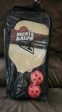 Pickle Ballin NEW Solid Wood Paddles 2 Person Pickleball Set Racket Pickleballs