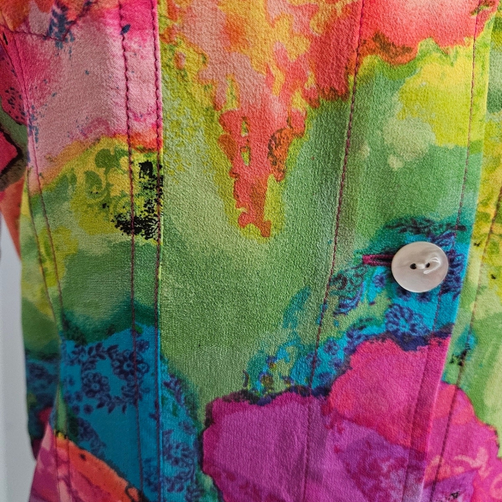 Chico’s Bright Silk Multicolor Button Front Blous… - image 6