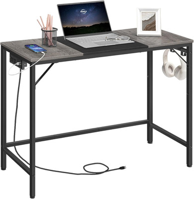Computer Desk, Home Office Desk with Power Outlet, Modern Study Writing Desk wit