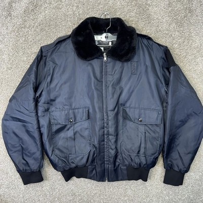Tact Squad Jacket Mens L 1000 Navy Blue Faux Fur Collar Bomber EUC