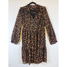 J.Crew Tie-Neck Tiered Leopard Crinkle Chiffon Dress Size Small