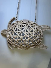 NWT Tommy Bahama Woven Tan Natural Basket Weave Sea Turtle Purse Bag