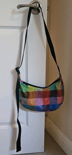 NWT BAGGU UO Urban Outfitters Crossbody Madras Small Nylon Crescent Bag