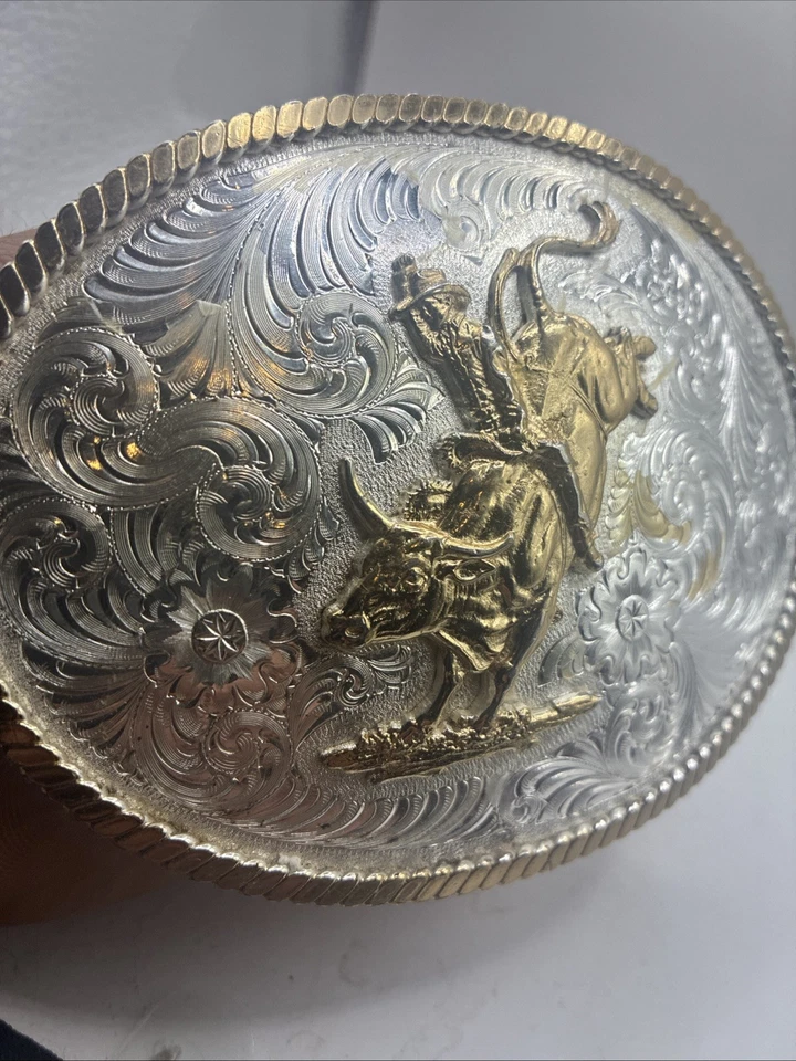 Montana Plateros Grande Plata Grabado Western Cinturón Hebilla Foto 2 de 4