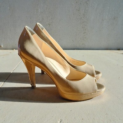 Enzo Angiolini Women's Patent Taupe Peep Toe Heel Sz 5.5