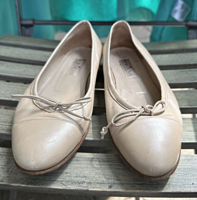 Flor di Roma Damen Ballerinas EU 38 Beige Leder Slip-On mit Schleife