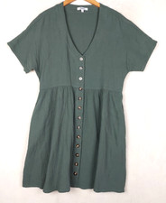 Madewell Lightspun Button Front Mini Dress Foraged Green M Cotton Gauze Pockets
