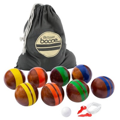 GoSports 100mm Hardwood Bocce Set - 8 Premium 12oz Wood Balls, Pallino, Case