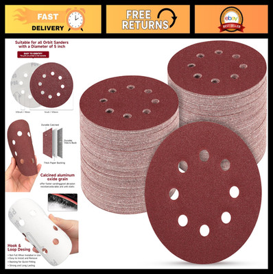 100 PCS 5'' Sanding Discs 100 Grit - Round Hook & Loop Sandpaper for Orbital Sand