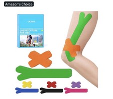 OK TAPE Precut Kinesiology Tape for Knee, Thigh, 20 Strips Orange Green