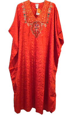 SANTE Caftan, Bright Red, Gold Embr/Sequins. Rectamnle Cut, 2X 3X 4X 5X___NWT