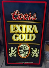 Ancienne enseigne de bar lumineuse bière Coors extra dorée 1985 fonctionne 26x16