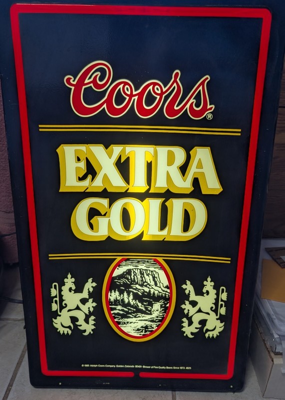 Vintage Coors Extra Gold Beer Lighted Bar Sign 1985 Works 26x16