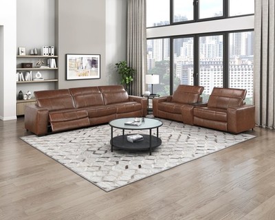 100% TOP GRAIN LEATHER BROWN POWER RECLINING SOFA LOVESEAT LIVINGROOM FURNITURE