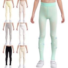 Girls Solid Color Ballet Tights Bowknots Stretchy Stockings Footed Pantyhose