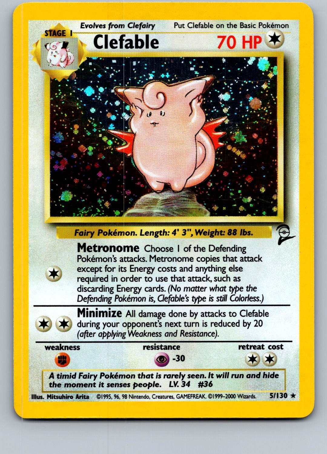 Clefable Holo Base Set 2 005/130 2000 NM