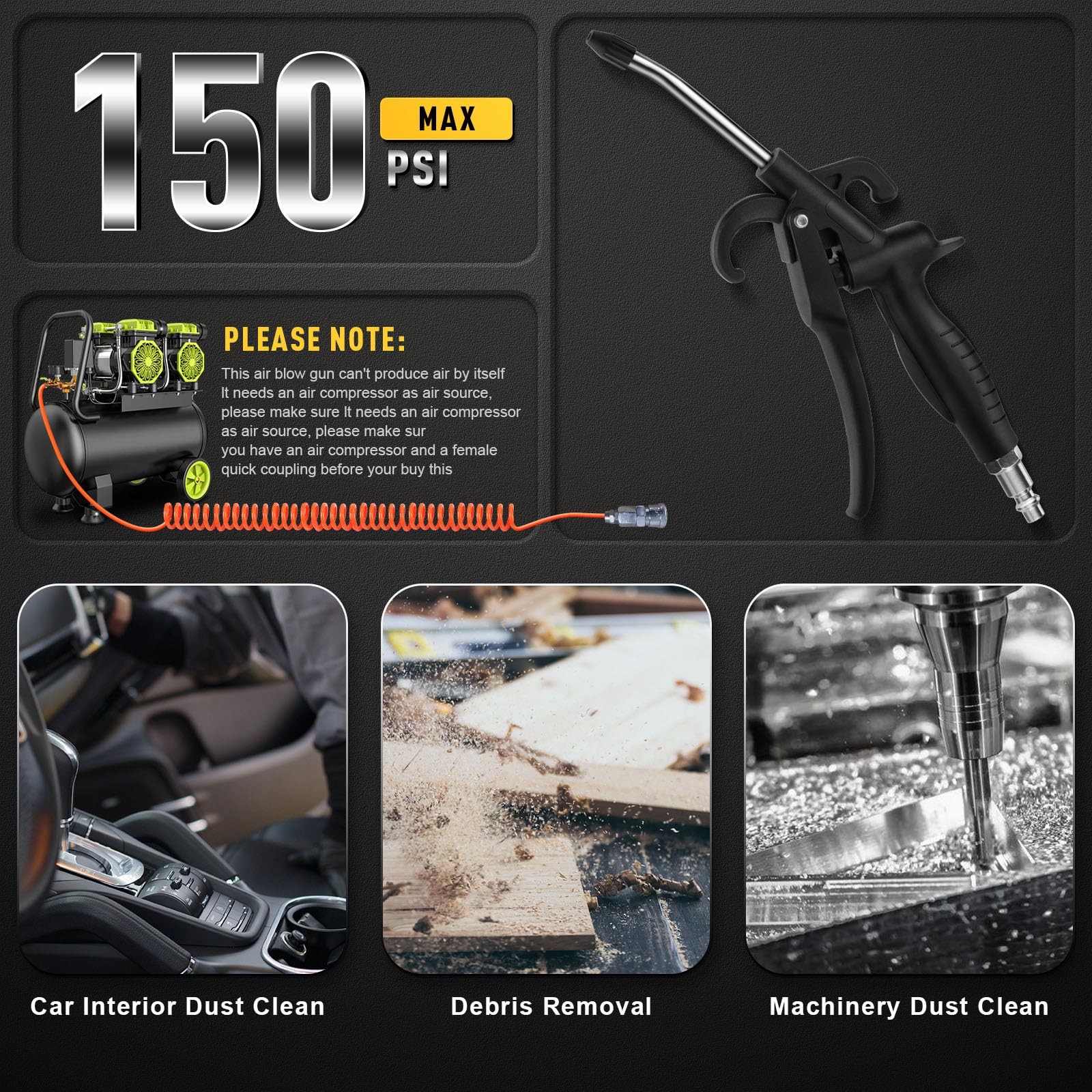 High Volume Air Blow Gun with Rubber Guard for Dust Cleaning & Car Detailing