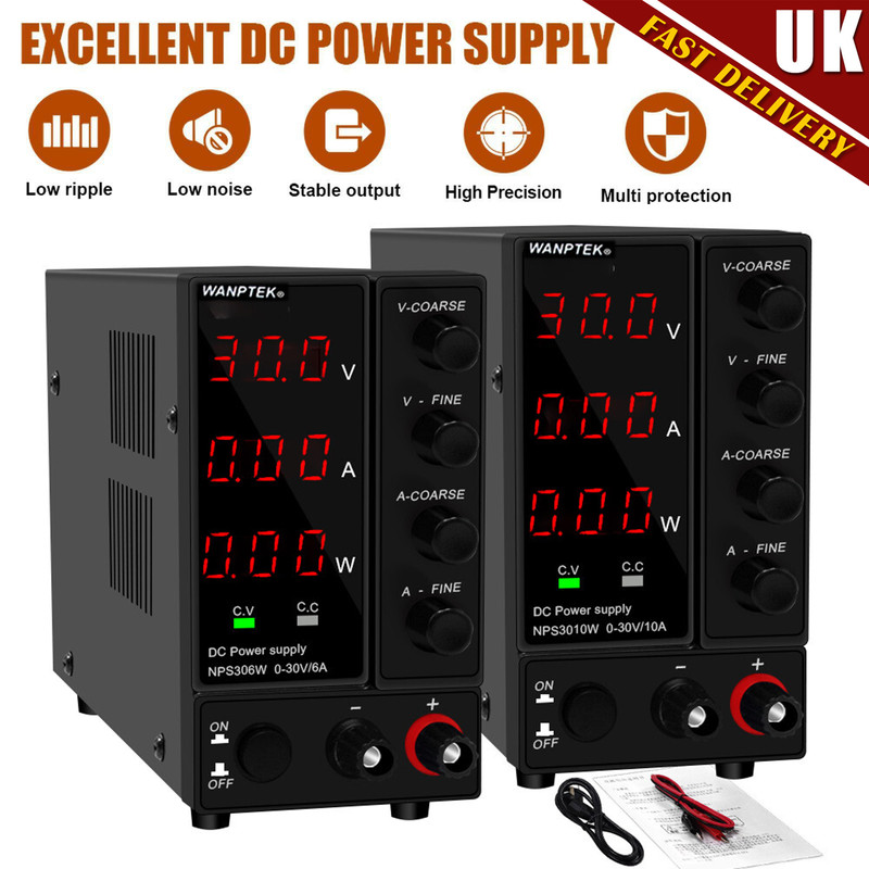 0-30V 0-6A/10A Adjustable DC Bench Power Supply - LED Precision Lab Grade