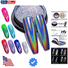 Holographic Nail Powder Fine Rainbow Holo Unicorn Mirror Laser Effect Multi C...