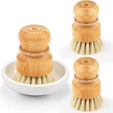 Bamboo Dish Scrub Regular size, Ceramics Base + 3p Sisal Brushes 