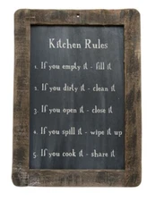 Kitchen Rules Blackboard Distressed Chalk Sign 14 x 10 Primitive Farmhouse Décor