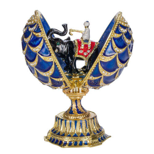 Faberge Pinecone Egg Trinket jewel box with Elephant 4.8'' (12 cm) blue - Picture 1 of 8