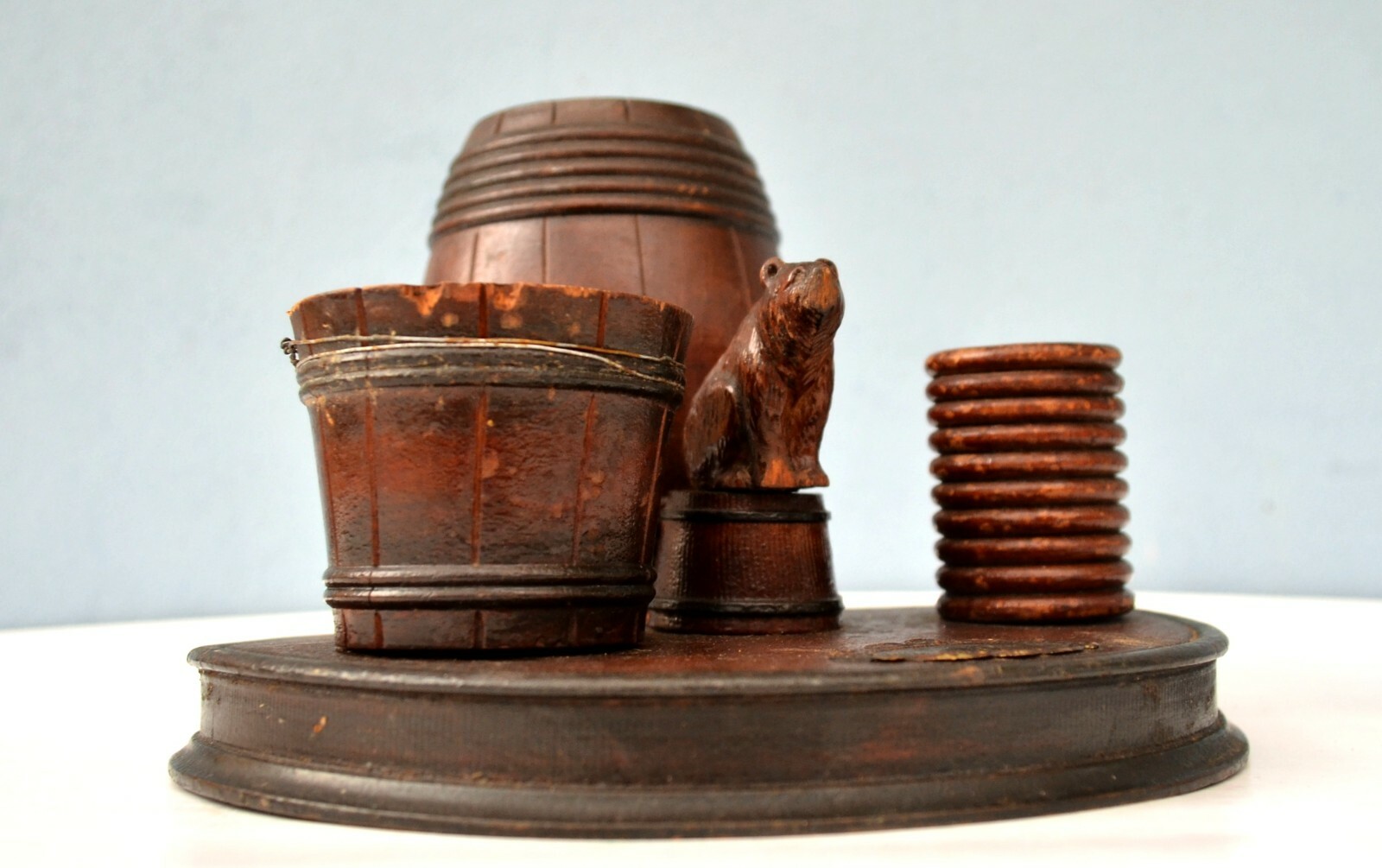 Black Forest Cigarette and Matches Holder Carved Wood Match Striker