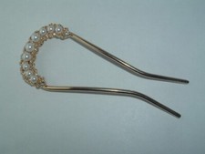 VINTAGE FAUX PEARL  GOLD TONE METAL HAIR STICK PIN UP DO HAIR ACCESSORY