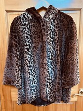 Vintage Unbranded Faux Leopard Print Swing Coat Hooded Lined Pockets Women s S/M