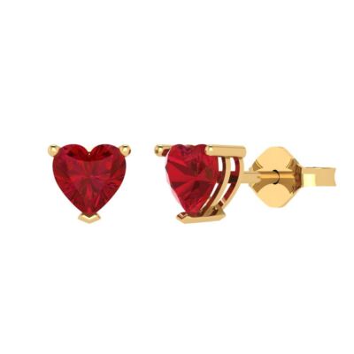 Klassische Designer-Ohrstecker 1,50 ct Herz Rubin 14 Karat Gelbgold Push Back