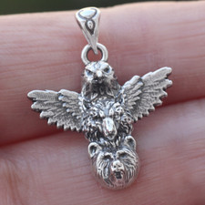 925 Sterling Silver Eagle Wolf Bear Totem Pole Pendant Native Indian Amulet