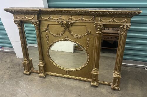 Antique Vintage Gilded Gold Victorian Overmantle Mirror - 48" x 33" x 5.5"