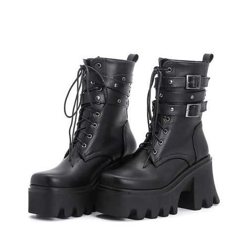 Punk Metal Chunky Platform Ankle Boots Women