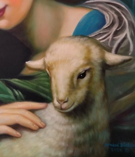 MASTERPIECE Girl And Lamb Sheep HAND PAINTED PORTRAIT OIL ON CANVAS masterpiece-girl-and-lamb-sheep-hand-painted-portrait-oil-on-canvas