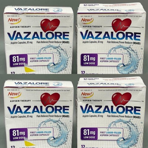 Vazalore Aspirin 81mg Low Dose 12 Liquid Filled Capsules 4PK Exp 1/23