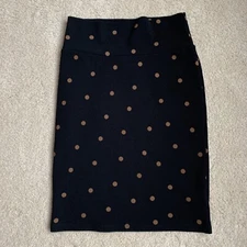 LulaRoe Cassie Skirt Womens S Black Gold Polka Dot Pencil Straight Pull On