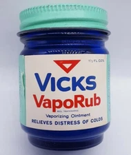 Vintage Rare Vicks VapoRub Cobalt Blue Bottle 1.5 oz Prop Collectible Item