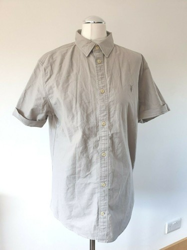 AllSaints 'Huntingdon' Oxford - Soft light Grey - Short Sleeve Shirt M Medium