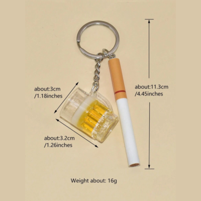 keychain cigarette holder Keychain Cigarette & Beer Glass Charm Fashionable Casual Gift for Men &  Women