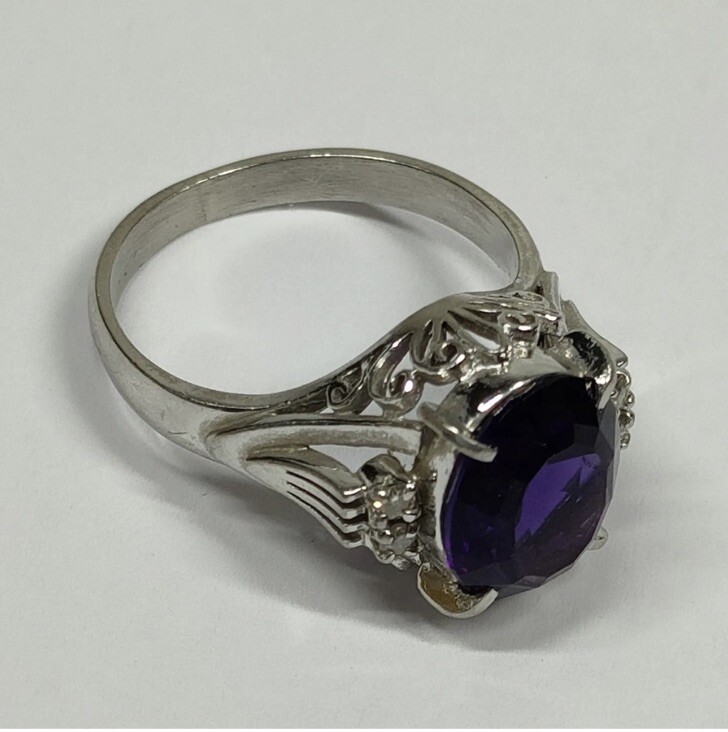 Solid Platinum Solitaire Amethyst Diamond Ring - image 5