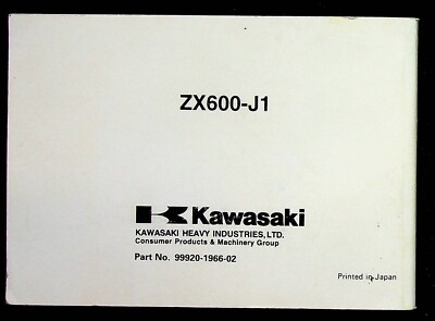 1999 Kawasaki Ninja ZX-6R Motorcycle Owner's Manual OEM ZX600-J1