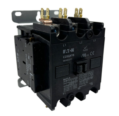 Eaton C25GNY8 Definite Purpose Contactor 90A 600V 120V Coil w/ Auxiliary Switch