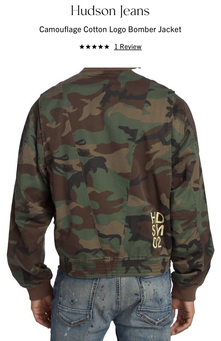 NWT $395 HUDSON Camouflage Logo Bomber Jacket in ARMY FATIGUE S