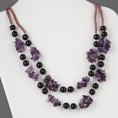 Amethyst Baroque Gemstone Beads and Purple Glass Rounds Necklace