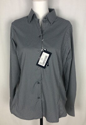 New Devon & Jones Button Up Shirt Gingham Plaid Checked Gray Women's Size M